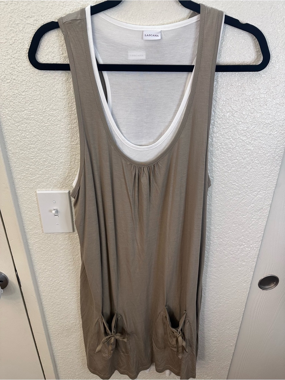 Lascana Gray/Green Layered Midi Tank Dress with White Inner